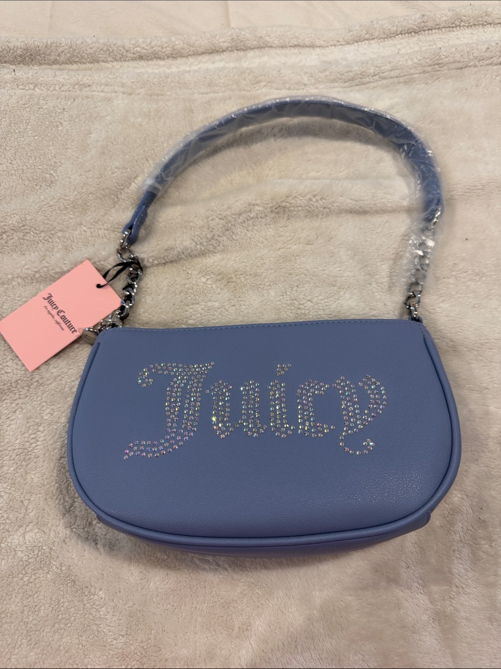 Juicy Couture Slate Blue Crystal Logo Shoulder Bag